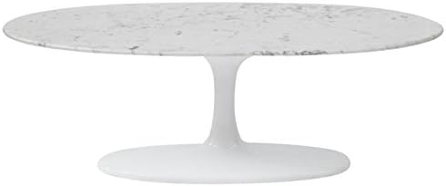 FineMod FMI10065-White Flower Coffee Table Oval Marble Top, White