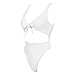 SARA SWIM Women's Tie Front Cut Out One Piece Swimsuit Beachwear High Leg Bottom (S, White)