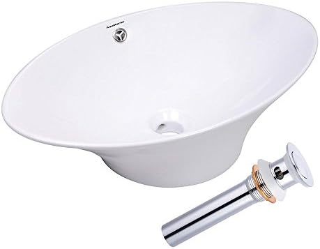 Aquaterior 24-13/16"Lx15-1/8"Wx7-1/16"H Oval White Porcelain Ceramic Bathroom Sink w/ Chrome Drain and Overflow