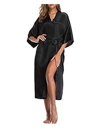 Vogtory bata de satén para mujer, color puro, bata larga de Kimono suave