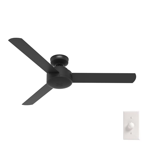 Hunter Presto, Indoor, Ceiling Fan, No Light, Modern, 52 inch, Matte Black | Standard Mount, Wall Control, 3 Blades, For Bedroom, Living Room, Kitchen, 50810