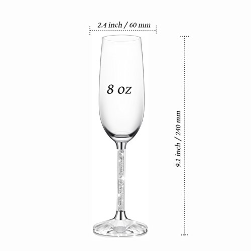 IFOLAINA Champagne Flute Red Wine Glasses Lead Free 8oz Set of 2 with Clear Long Crystal Diamond Stem - Birthday, Anniversary or Wedding Flutes Gifts