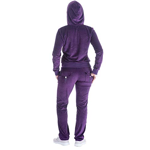 Mother's Day Sale! - Women’s Soft Active 2 Piece Velour Hoodie & Pants Tracksuit Set (XXX-Large, Purple)