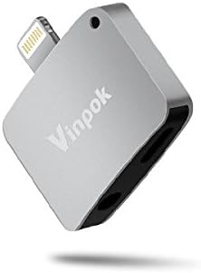 iPhone 7 Splitter, Vinpok Lightning to 3.5mm AUX Headphone Jack Adapter for iPhone 7 / 7 Plus, Lightning Splitter Audio &amp; Charge and Sync Data Compatible for iOS 9.2-11 System (Silver)