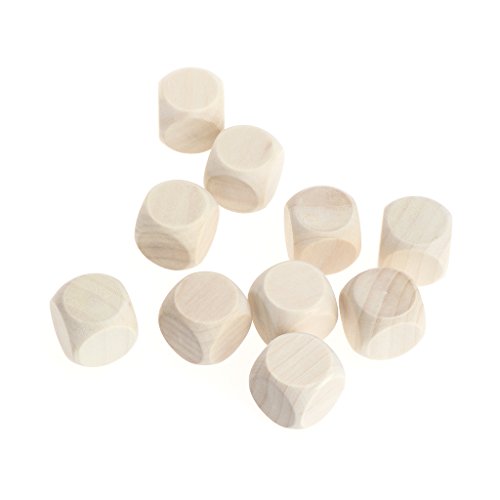 Hacloser 10Pcs/Set 6 Sided Blank Wood Dice, Wooden Cubes Crafts, Party Family DIY Board Games Printing Engraving Kid Toys 10mm-18mm (16mm)