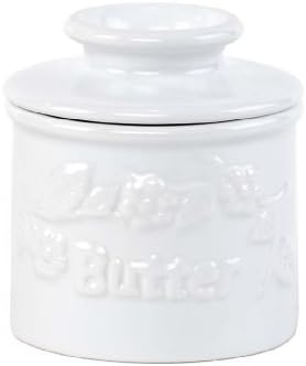 The Original Butter Bell Crock by L. Tremain, Classic White Raised Floral by Butter Bell