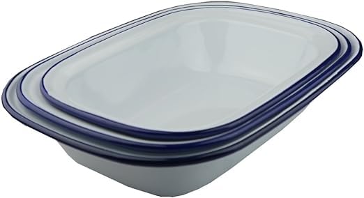 Lucaro Set of 3 Enamel Baking Tray/Pie Dish- 20cm,24cm,26cm Vintage Design, Suitable for Oven and Stove, Dishwasher Safe, Tray, Tin