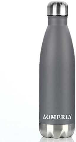 AOMERLY Insulated Water Bottle, Double Wall Vacuum Stainless Steel Water Bottle, S'well Cola Shape, No sweating, BPA Free, Keeps Cold &amp; Hot, Perfect for Camping, Picnics, Gym, 17 oz, Gray