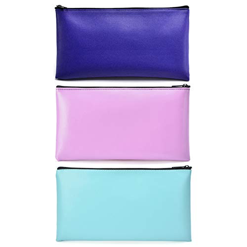 Leatherette Security Bank Deposit Bag/Utility Zipper, Coin Bag/Check Pouch, 11 x 6 inches Money Bag, 3 Pack(Blue Pink Aquamarine) - Thumbnail 4