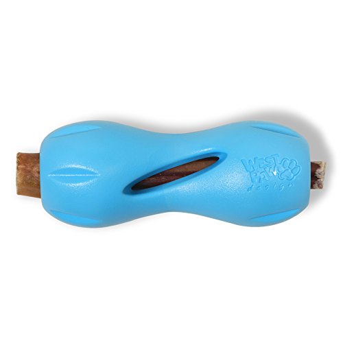 West Paw Zogoflex Qwizl Interactive Treat Dispensing Dog Puzzle Treat Toy for Dogs, 100% Guaranteed Tough, It Floats!, Made in USA, Large, Aqua Blue