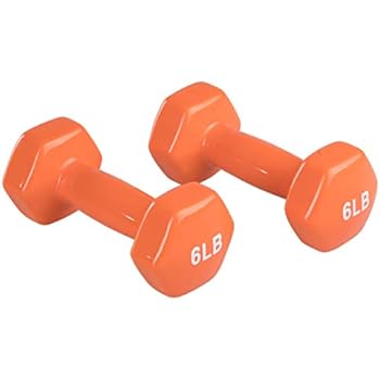 AmazonBasics Vinyl 6 Pound Dumbbells - Set of 2, Orange