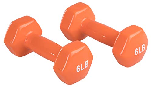 Amazon Basics Vinyl Hexagon Workout Dumbbell Hand Weight, 6 Pound, Orange - Set of 2