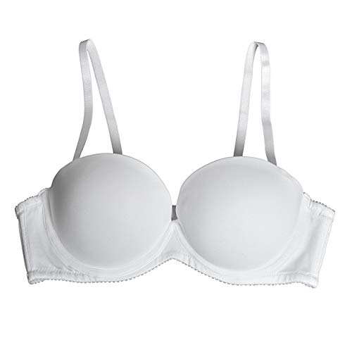 Strapless Convertible Pushup Bra Heavily Padded Lift Up Supportive Add Two Cup Multiway Tshirt Bras White, 36D
