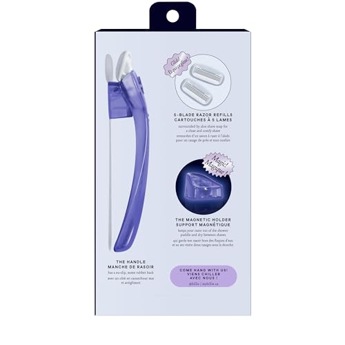 BILLIE RAZORS FOR WOMEN SHAVE KIT – WOMEN’S RAZOR + 2 X 5-BLADE RAZOR REFILLS + MAGNETIC HOLDER – MOONBEAM