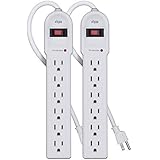 KMC 6-Outlet Surge Protector Power Strip 2-Pack, Overload Protection, 4-Foot Cord, 900 Joule - White