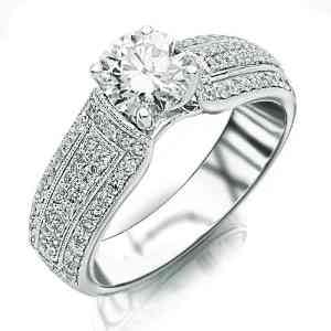 IGI Certified 1 Carat Side Stone Diamond Engagement Ring Milgrain Round Cut 14K White Gold (SI1-SI2 & Near Colorless White)