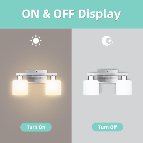 SILAMPDI Bathroom Light Fixtures Silvery, Vanity Lights for Bathroom 2-Light, Wall Sconces Lamp for Bedroom, Hallway, Milky White Glass Shades, E26 Base 60W MAX, Bulbs Not Included