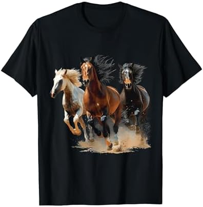 Amazon.com: Beautiful Black Horse Running Through The Snow T-Shirt