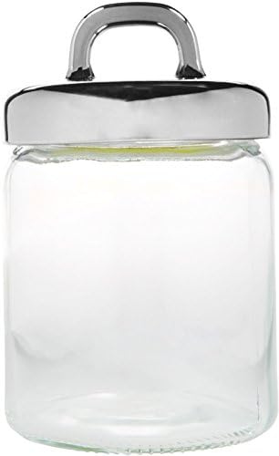 Loop Canister with Silver Lid-41 Oz. Clear Glass Round Chalkboard Jar with Tight Lids for Bathroom or Kitchen - Food Storage Container