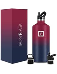 Iron Flask Narrow Mouth Sports Water Bottle - 64 Oz, 3 Lids (Straw Lid), Vacuum Insulated Stainless Steel, Hot Cold, Modern Double Walled, Simple Thermo Mug, Standard Hydro Metal Canteen (Dark Rainow)