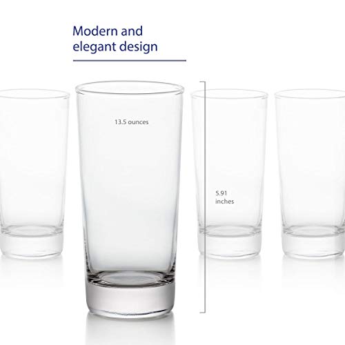 GoodGlassware Highball Glasses (Set of 4) 13.5 oz - Tall Drinking Glass with Heavy Base - for Water, Juice, Cocktails, and Other Beverages - Lead Free Glass, Dishwasher Safe, Perfect for Kitchen & Bar