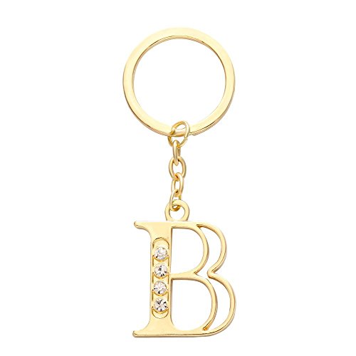 NOUMANDA Alloy 26 Alphabet English Letters Crystal Initial Charms Real Gold Plating Key Chain Ring (Letter B)