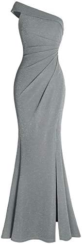 Women's Ruched One Shoulder Side Split Evening Party Dress