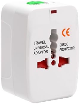 (White)Universal International Travel Adapter Conversion Plug with 4 Change-Over Plugs(US EU UK AUS Connector),AC 100-240V 10A,Surge Protector