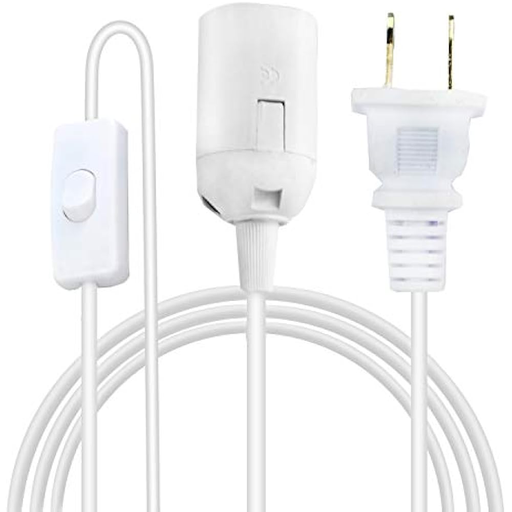 6ft Long E26 LED Grow Light Bulb Socket To 2Prong US AC Power Cord