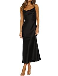 Summer Satin Spaghetti Strap Cowl Neck Backless
