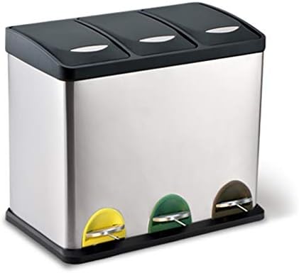 Large Rubbish Bin | Triple Waste Bin | 24l(8l X 3)/45l (15l X 3) Recycling Bin With 3 Compartments Fingerprint Proof Trash Bins With Pedal & Inner Buckets