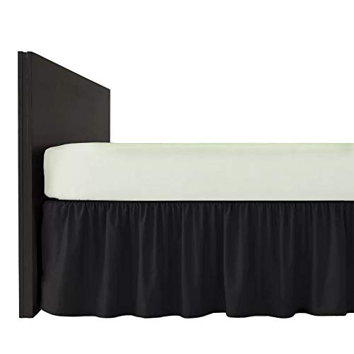 COMFORTESY Plain Dyed Poly-Cotton Frilled Bed Base Valance Sheet - Easy Care, In 20 Colours - Machine Washable (Black, Single)