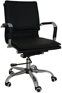 Uomax Ergonomic Executive Office Chair Mid back Bonded Leather Task Swivel Chair with Arms and Lumbar Support (Black）