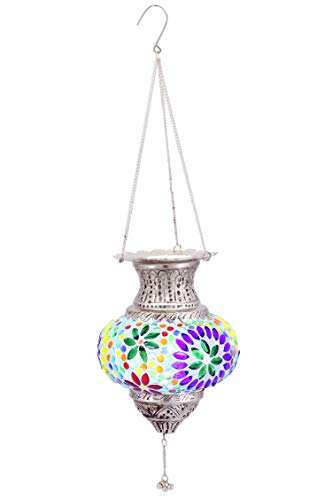Turkish Mosaic Glass Hanging Tea Light Holders Alaa Silver 21cm High Moroccan Garden Outdoor Lantern For Candles Tealights Indoor Tea Lights Holder As Party Accessories Or Christmas Decorations Tea Light Holders