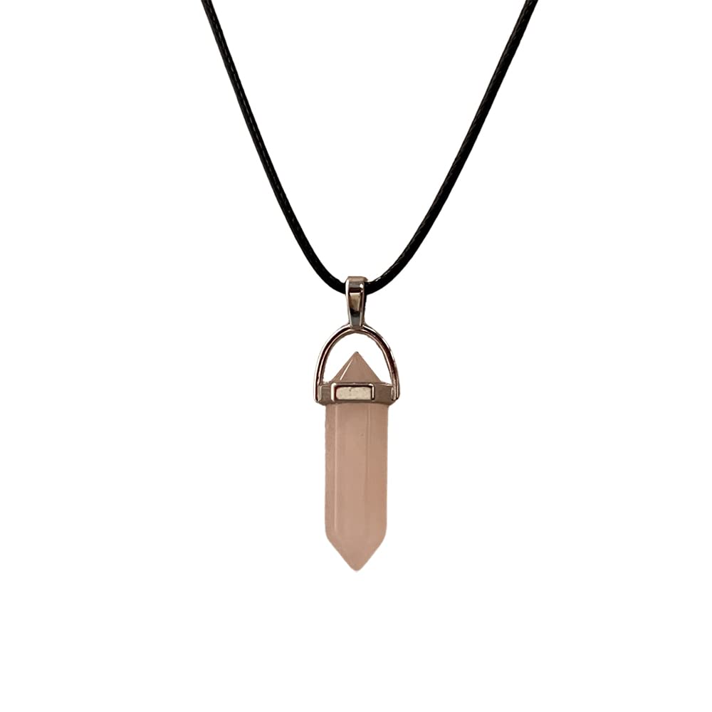 VIE Double Point Pencil Pendant, Black String (Rose Quartz) — image 1