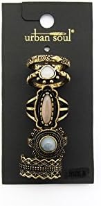 Urban Soul Vintage Carve Pattern Design Multi Stone Boho Ring Pack