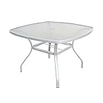 Durable Steel Indoor/Outdoor Tempered Glass Patio Dining Table in White, Features Premium Powder Coated Finish