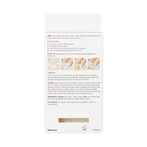 KISS Gel Fantasy Collection Ready-To-Wear Fake Toenails Pedicure Set, Style 'This is Classic', with Mini Nail File, Pink Gel Nail Glue & 28 White Smudge-Proof Glue-On Toenails - Image 9