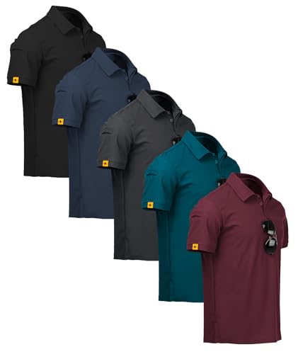 ZITY 5 Pack Men's Polo Shirts Short Sleeve Quick Dry Breathable Men's Polo Shirt Summer Sports Shirt Regular Fit Golf Polos for