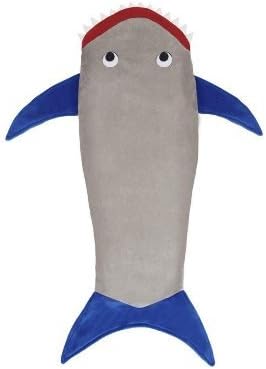 SuCoo Shark Blanket, Flannel and Fleece Double Layer Blanket, Super Soft Cozy Sleeping Bag for Kids (Ages 3-12) (Gray and Deep Blue)