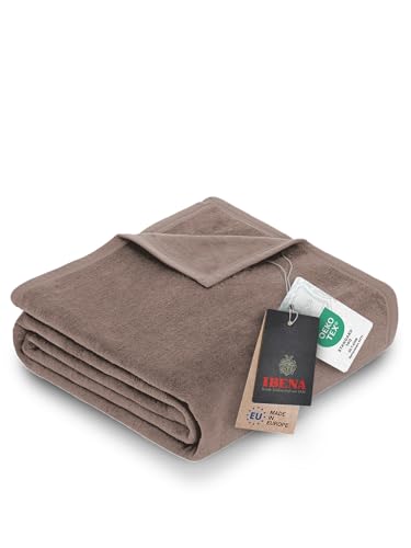 Ibena Porto xl Decke 180x220 cm – Baumwollmischung weich, warm & waschbar, Tagesdecke taupe einfarbig
