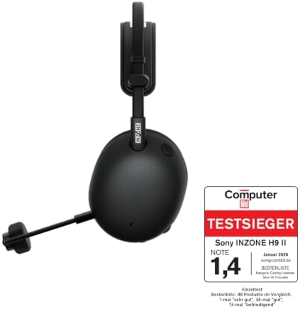 INZONE H9 II Kabelloses Noise Canceling PC-Gaming Headset, Leicht, Anpassbarer Sound-EQ, Abnehmbares Kardioid-AI-Mikrofon, 30h Akku, 2.4GHz & Bluetooth, Soft Case Inklusive, Schwarz