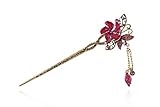Totoroforet Chinese Traditional Jasmine Flower Rhinestones Vintage/Retro Bronze Hairpin/ Hari Stick Rose Red