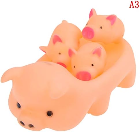 Poluka 4Pcs/Set Rubber Pig Bath Toy Squeak Toy Soft Floating Swimming Animals Water Toys for Kids Baby Children Kids Goodie Bag Filler Educational Toys