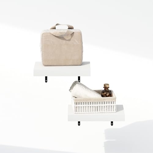 Furinno Tanna 15-Inch Wall Mounted Floating Bathroom Display Shelves, White Texture, Set of 2