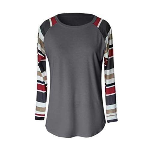 DEATU Womens Shirts Clearance! Ladies Teen Women Casual Autumn Classic Striped Long Sleeve O Neck Tops Blouses T Shirts(Gray,S)