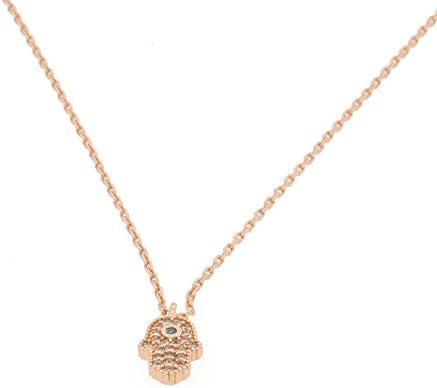 Rhinestone Crystal Hamsa Charm Necklace (Rose Gold Tone)