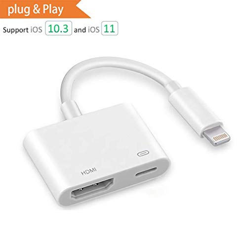 Lighting to HDMI Adapter, Lighting Digital AV Adapter with iPhone Charging Port, Compatible with iPhone, iPad, iPod Touch, for HD TV Monitor Projector 1080P Support iOS 11 and Before (White)