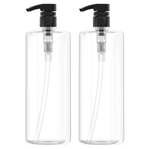 Empty Shampoo Pump Bottles, 32oz(1Liter), BPA-FREE, Plastic (PETE1) Cylinder, Pack of 2