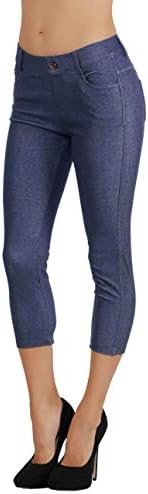 Fit Division Women's Jean Look Cotton Blend Jeggings Tights Slimming Full Lenght Capri Bermuda Shorts Leggings Pants S-3XL